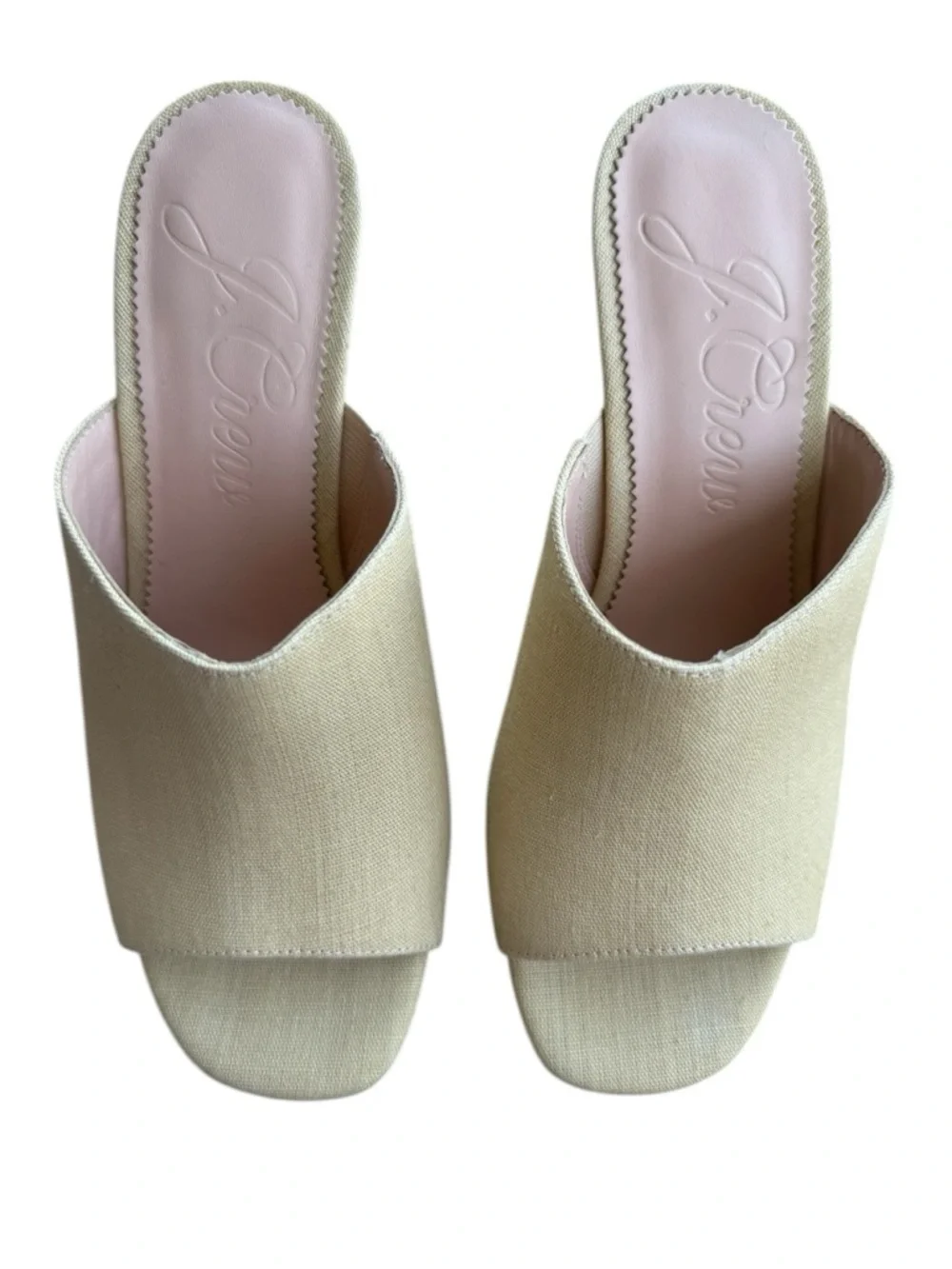 J.Crew‎ Beige Linen Wedge Mule Sandals Size 8 Minimal Coastal